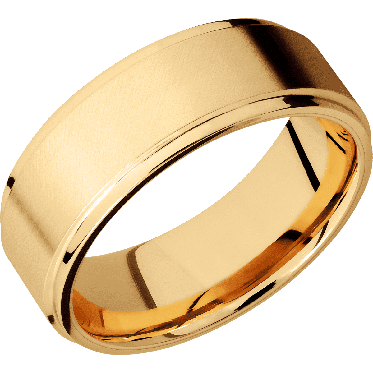 18K Yellow Gold + Anglesatin Polish Finish + 14K Yellow Gold - 8 mm wide Flat Grooved Edges 18K Yellow Gold band
