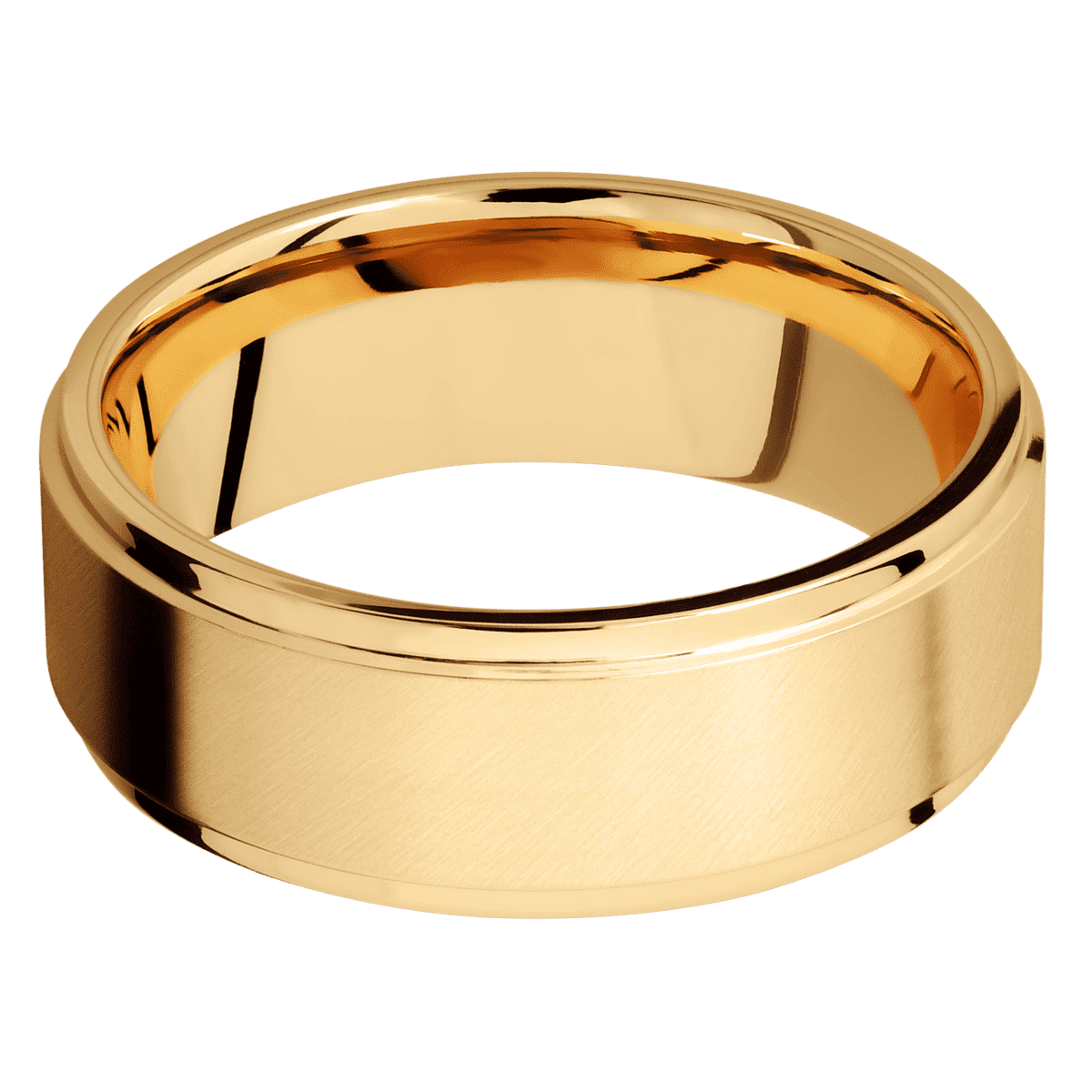 18K Yellow Gold + Anglesatin Polish Finish + 14K Yellow Gold - 8 mm wide Flat Grooved Edges 18K Yellow Gold band