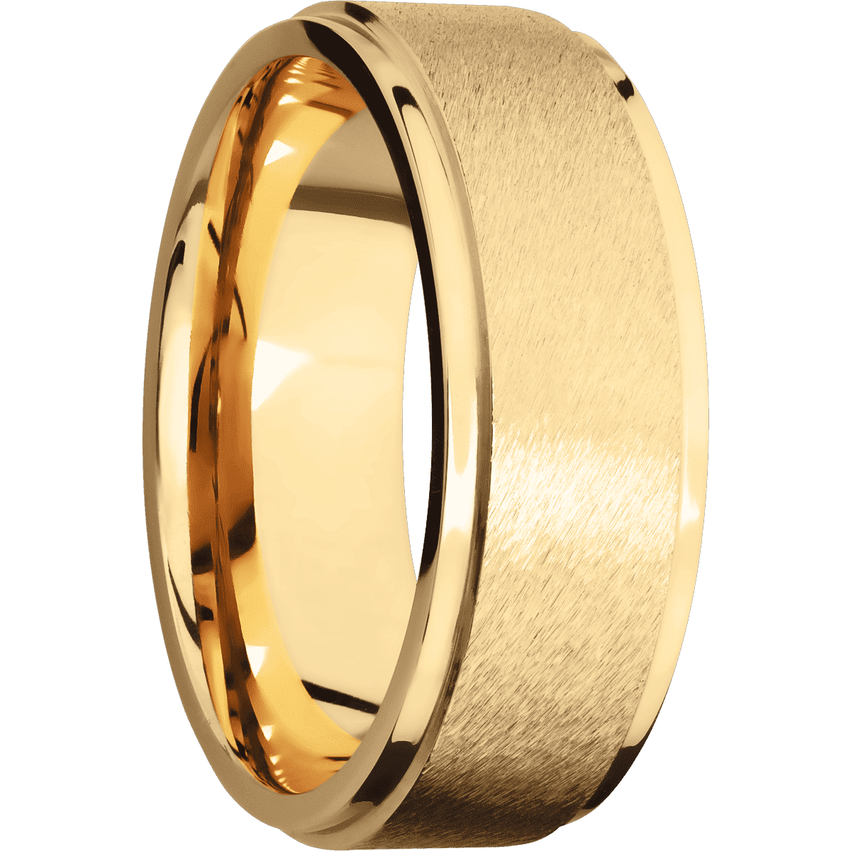18K Yellow Gold + Anglestone Polish Finish - 8 mm wide Flat Grooved Edges 18K Yellow Gold band. - Custom