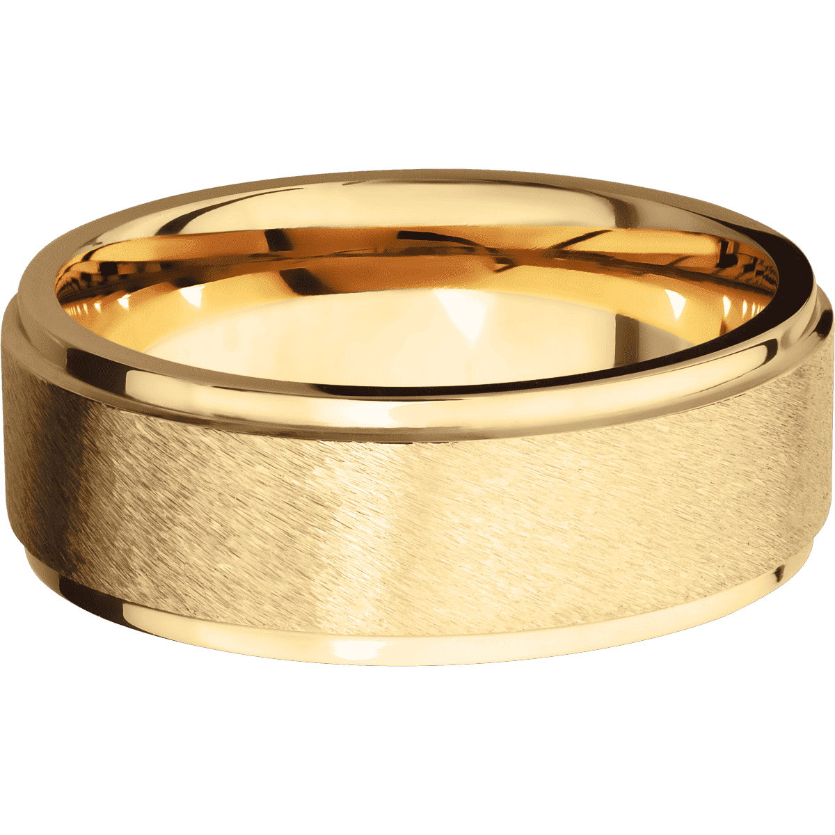18K Yellow Gold + Anglestone Polish Finish - 8 mm wide Flat Grooved Edges 18K Yellow Gold band. - Custom