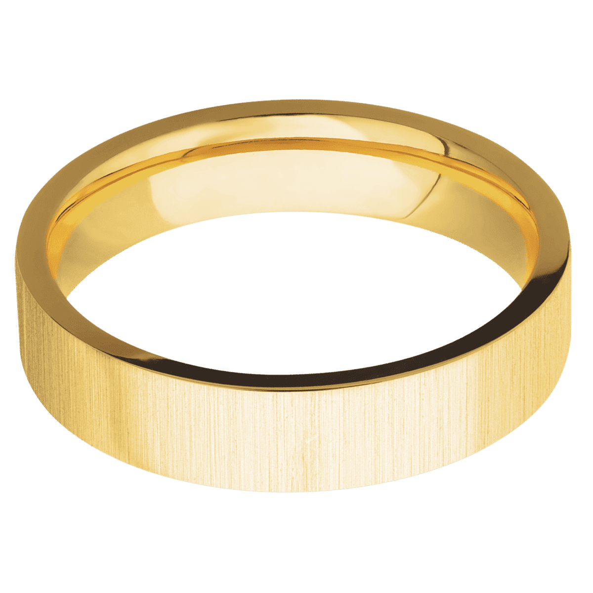 18K Yellow Gold + Crosssatin Finish - 5 mm wide Flat 18K Yellow Gold band. - Custom