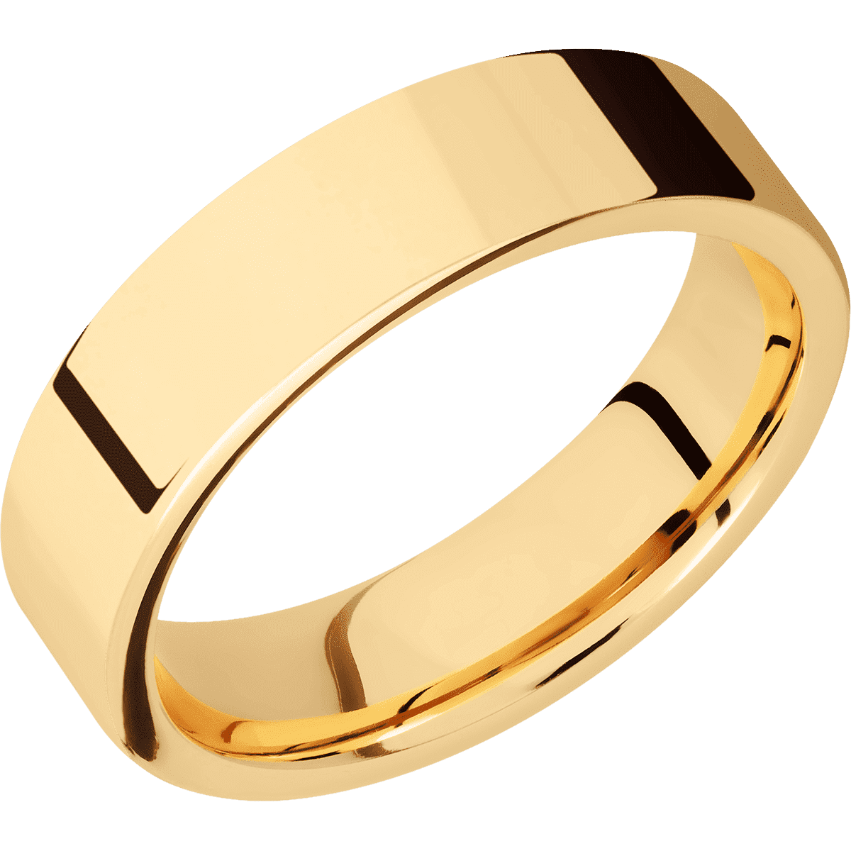 18K Yellow Gold + Polish Finish - 6 mm wide Flat 18K Yellow Gold band. - Custom