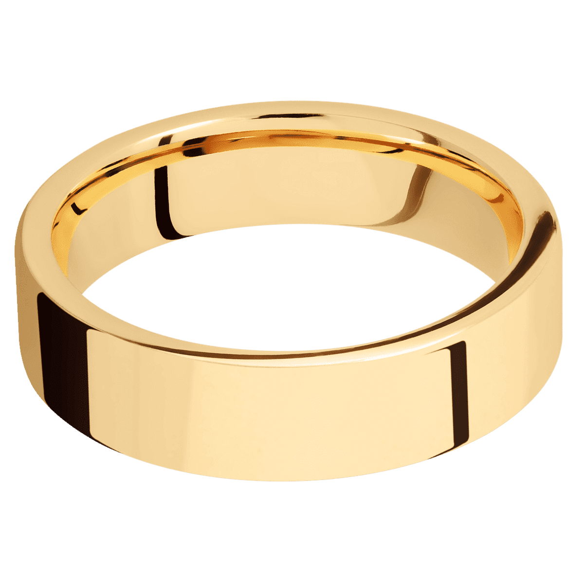 18K Yellow Gold + Polish Finish - 6 mm wide Flat 18K Yellow Gold band. - Custom