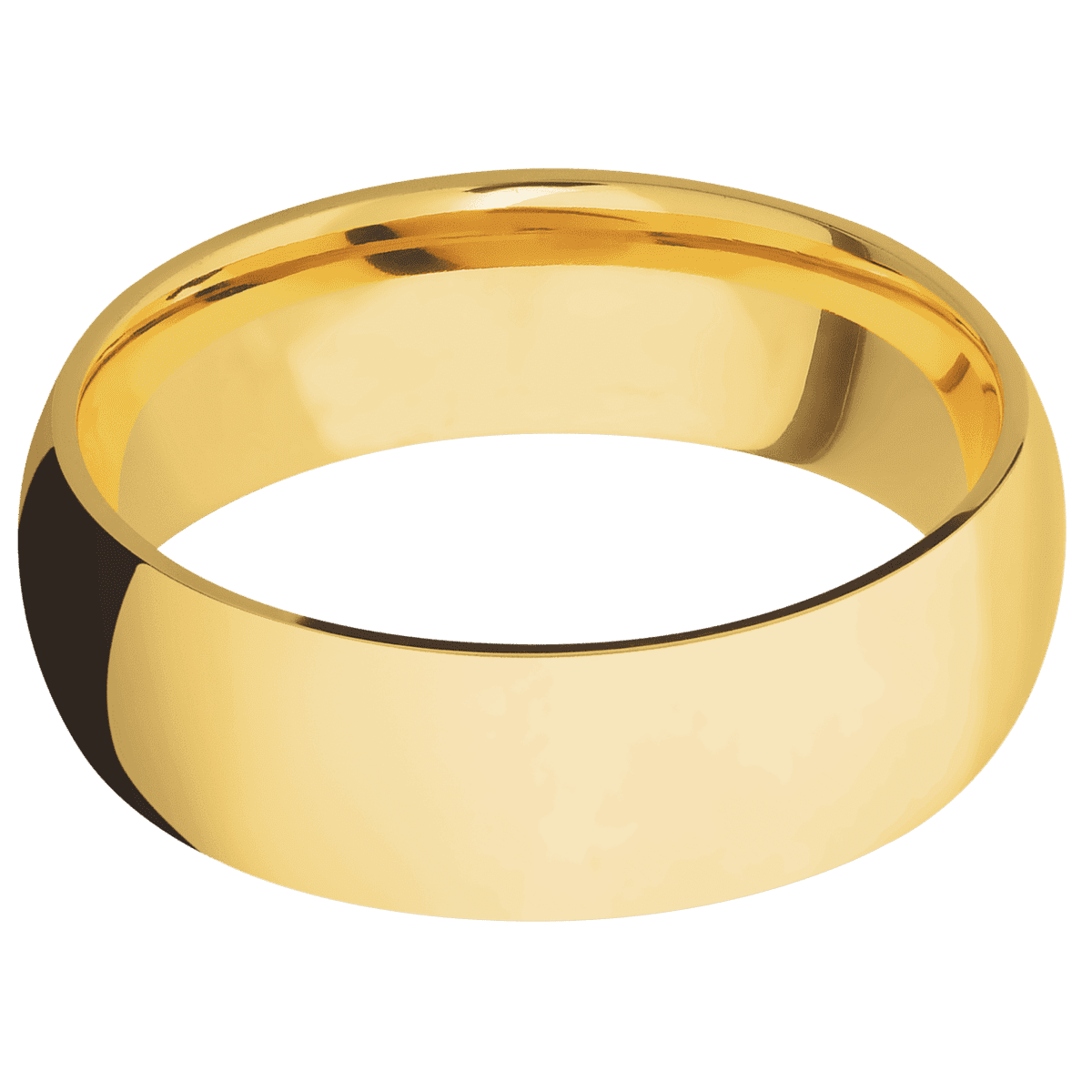 18K Yellow Gold + Polish Finish - 7 mm wide Domed 18K Yellow Gold band. - Custom