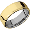 18K Yellow Gold + Polish Polish Finish + Titanium - 8 mm wide Flat Grooved Edges 18K Yellow Gold band featuring