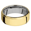 18K Yellow Gold + Polish Polish Finish + Titanium - 8 mm wide Flat Grooved Edges 18K Yellow Gold band featuring