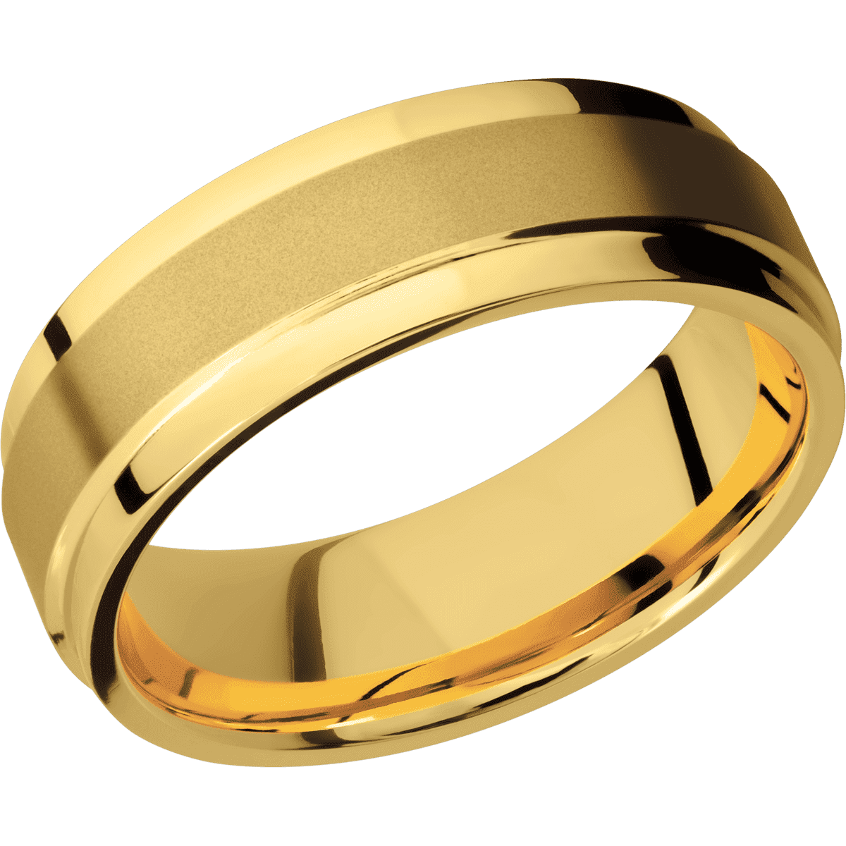 18K Yellow Gold + Sand Polish Finish - 7 mm wide Flat Wide Grooved Edges 18K Yellow Gold band. - Custom