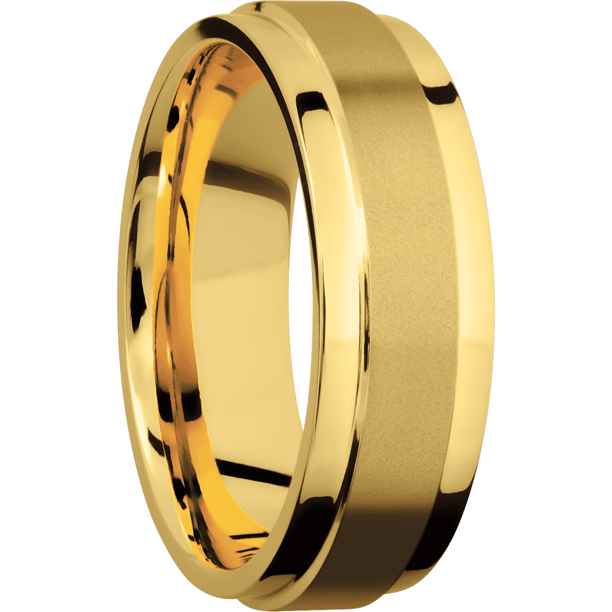 18K Yellow Gold + Sand Polish Finish - 7 mm wide Flat Wide Grooved Edges 18K Yellow Gold band. - Custom