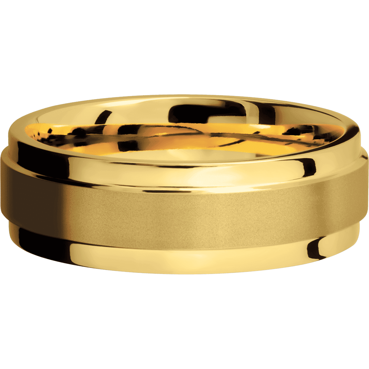 18K Yellow Gold + Sand Polish Finish - 7 mm wide Flat Wide Grooved Edges 18K Yellow Gold band. - Custom