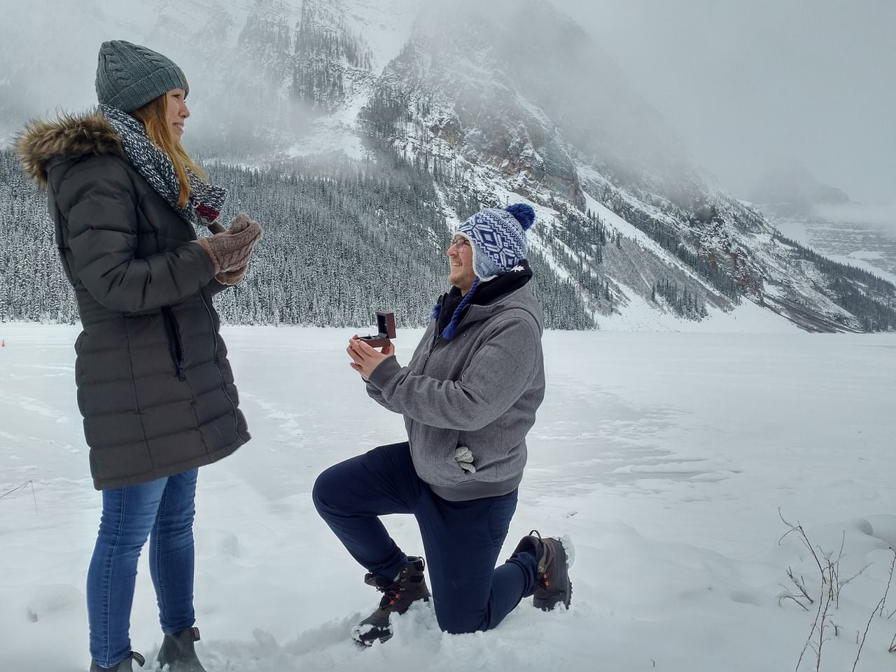 Winter proposal in the Rocky Mountains
