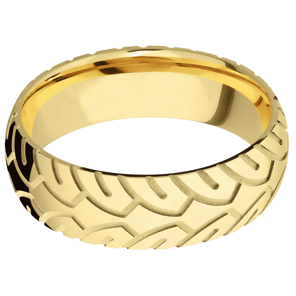 22K Yellow Gold + Polish Finish - 7 mm wide/Domed/22K Yellow Gold band with a machined Cycle pattern. - Custom