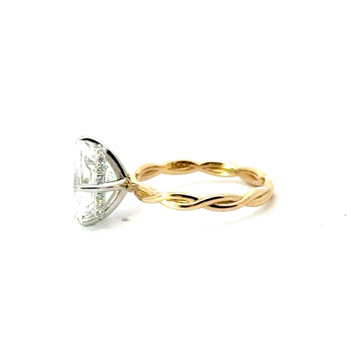 Elongated Cushion Cut Lab Diamond - Rotated Prongs with Braid Shank- Choice of 2.00ct / 3.00ct / 4.00ct or 5.00ct