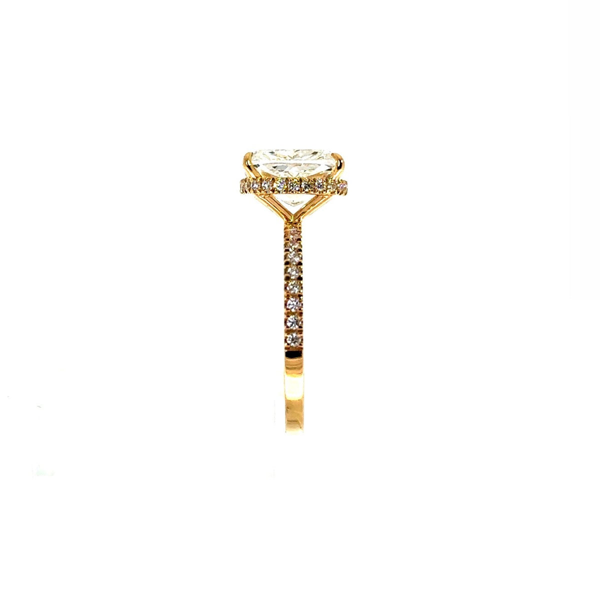 Elongated Cushion Cut Lab Diamond - Wrap-Around Reverse Halo with Italian Pave Shank- Choice of 1.50ct / 2.00ct / 2.50ct or 3.00ct