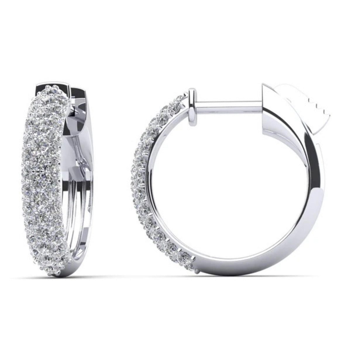 Three-row pavé diamond huggie hoop earrings in 14KT gold, .59ct TW – view 1 of 3