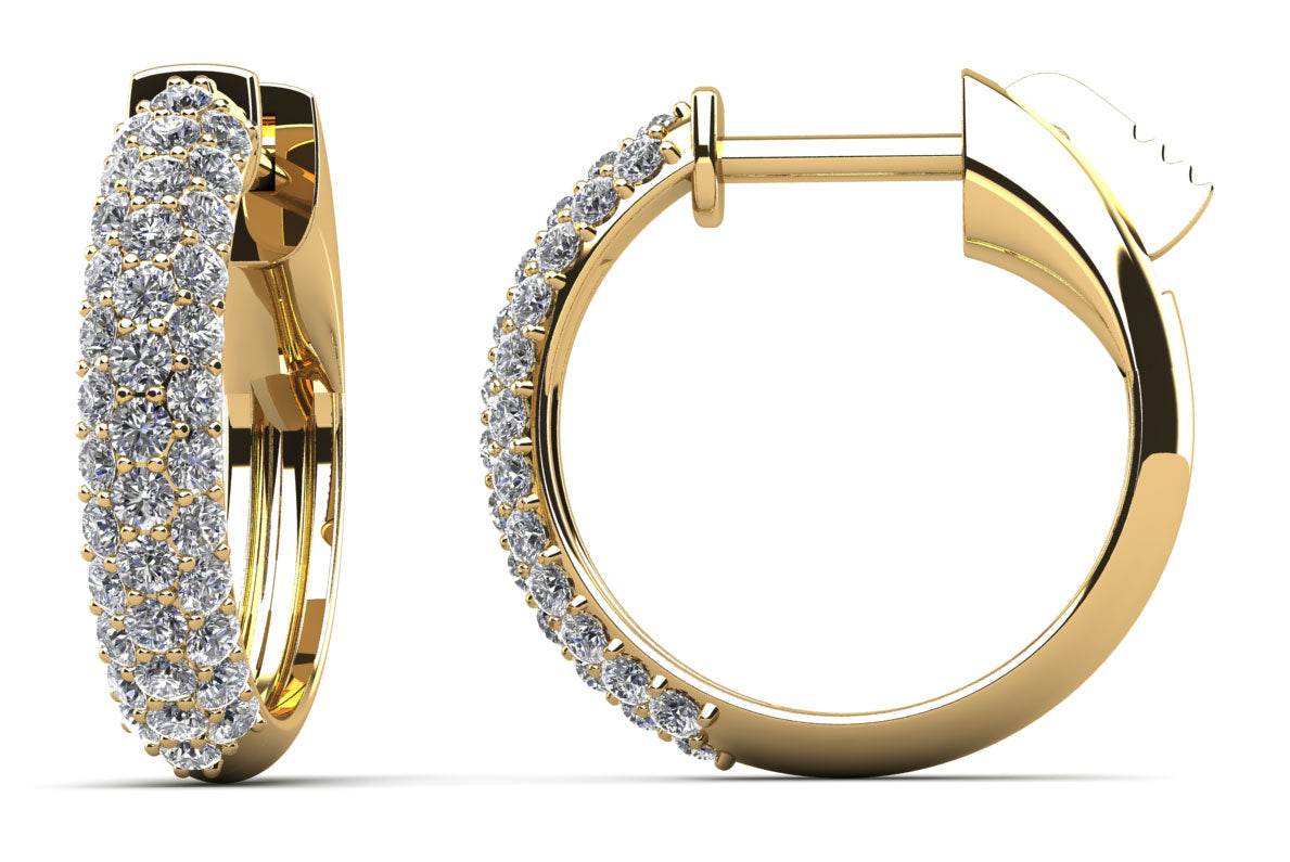 3 Rows Brilliant Cut Huggie Diamond Hoops- Choice of Natural or Lab Diamonds -.59ct Total Weight - Lab or Natural