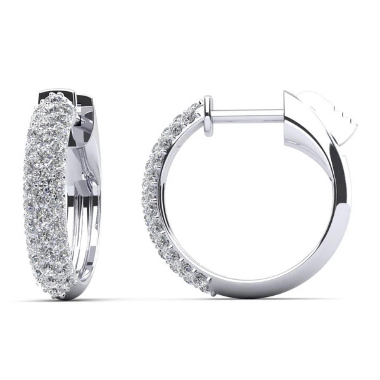 3 Rows Brilliant Cut Huggie Diamond Hoops- Choice of Natural or Lab Diamonds -.59ct Total Weight - Lab or Natural