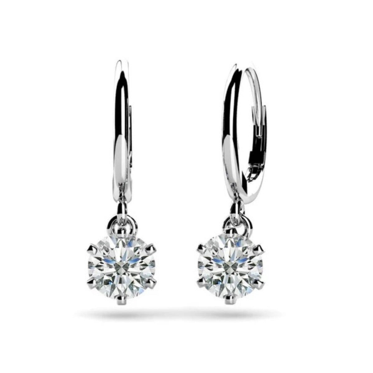 Lab Diamond 6-Prong Prong Diamond Drop Earrings- Choice of White Gold or Yellow Gold -.24ct to 2.00ct Total Weight