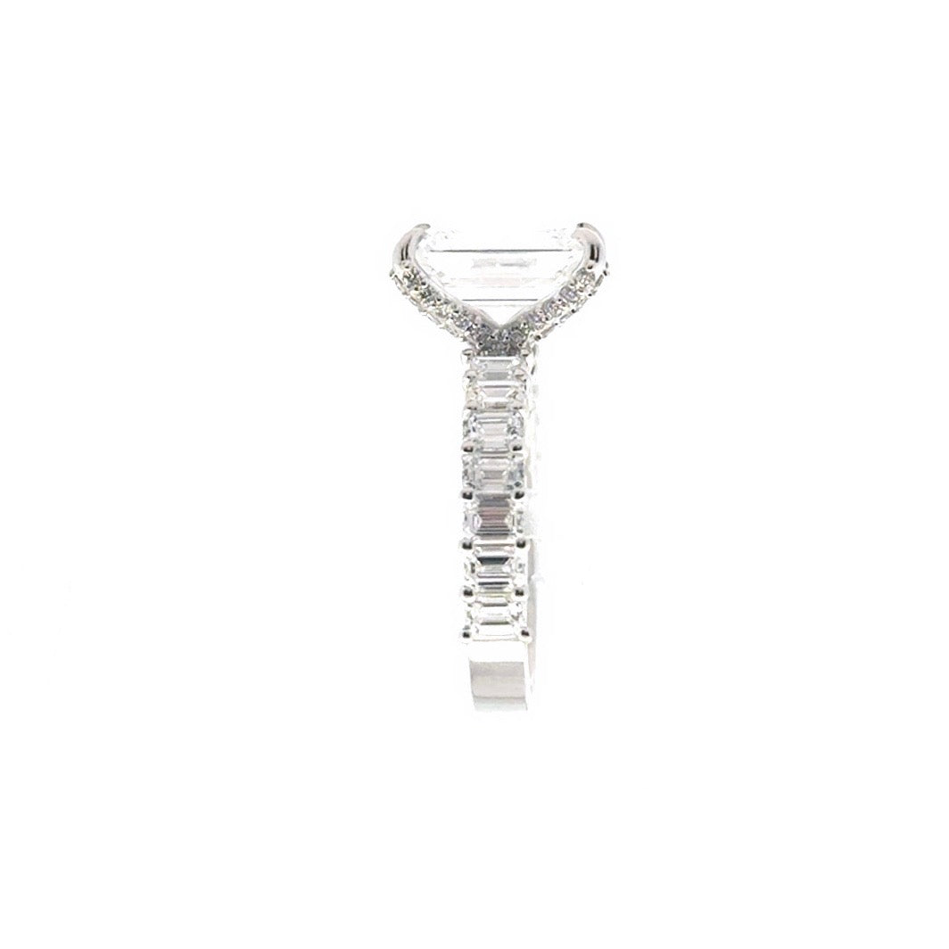 Lab Emerald Cut with Emerald Cut Shank and Diamond Prongs- Choice of 1.00ct / 1.50ct / 2.00ct or 2.50ct