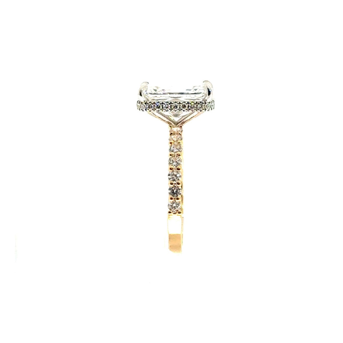 Lab Radiant Cut Diamond with Round Cut Illusion Shank and Reverse Halo- Choice of 1.00ct / 1.50ct / 2.00ct or 2.50CT