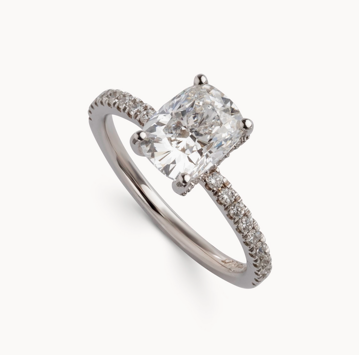 Elongated Cushion Cut , Italian Pave Design with Diamond On Prongs- Choice of .50ct / .80ct / 1.00ct or 1.20ct