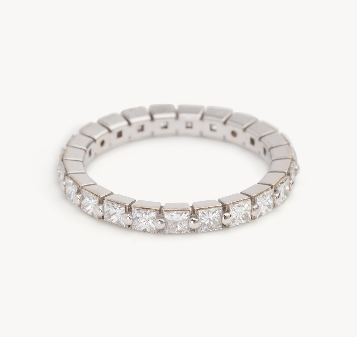 Ladies Princess Cut Shared Bead Wedding Band - Choice of Lab or Natural Diamonds