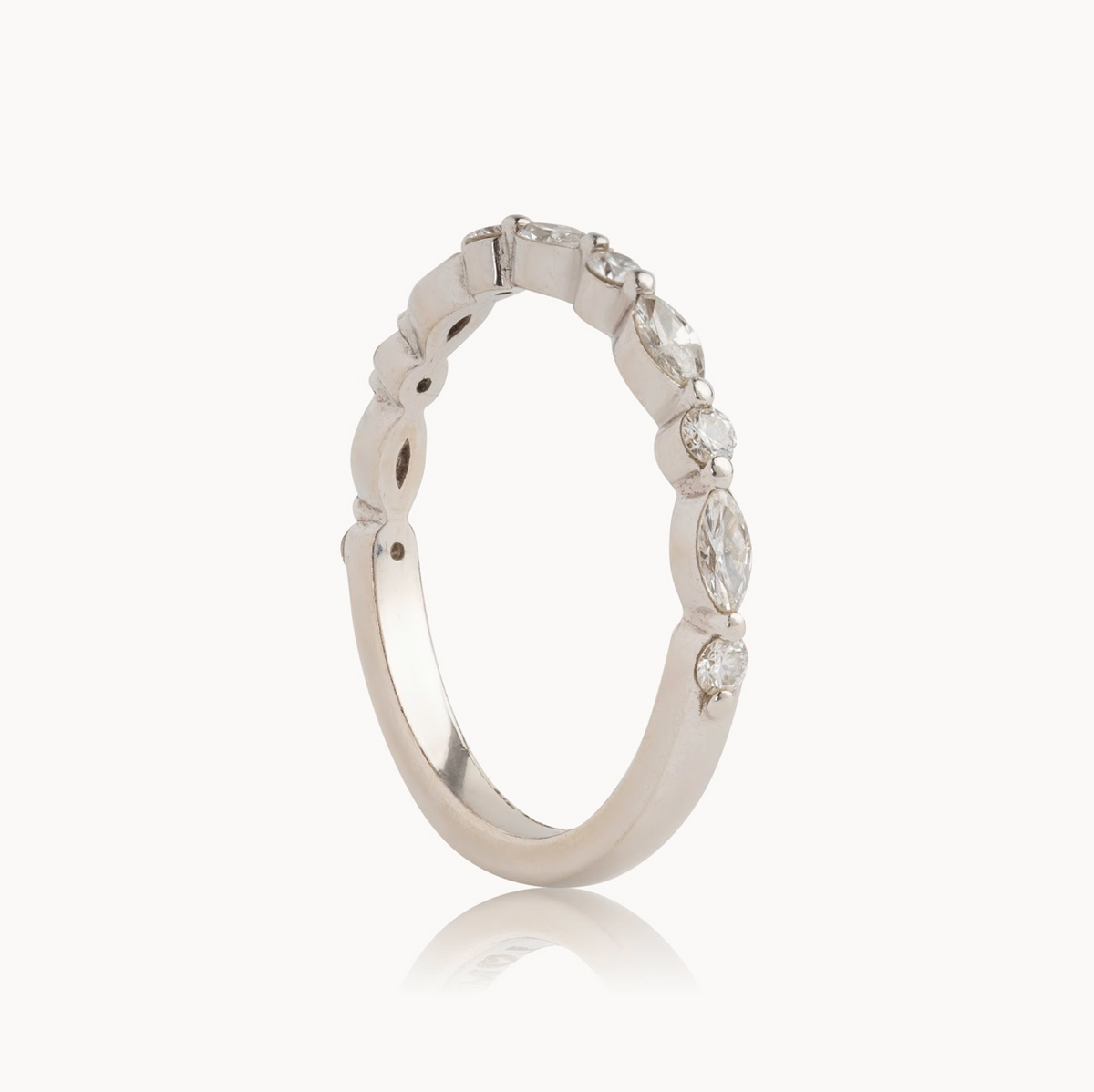 Ladies Marquise / Round Shared Bead Wedding Band - Choice of White Gold, Yellow Gold or Rose Gold - Natural Diamonds