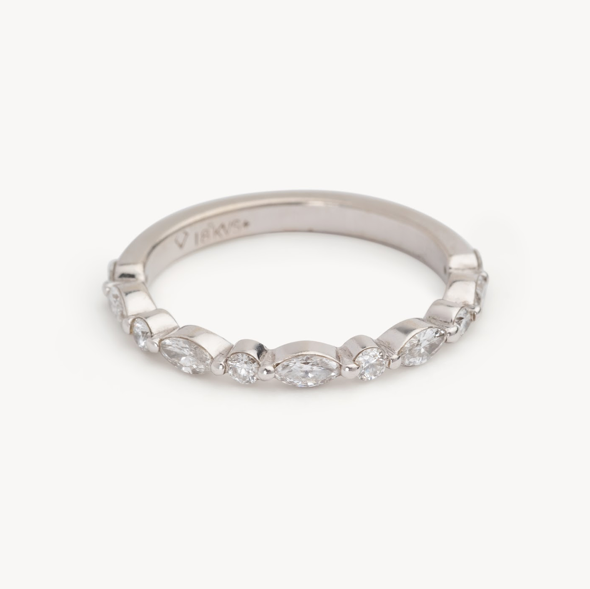 Ladies Marquise / Round Shared Bead Wedding Band - Choice of White Gold, Yellow Gold or Rose Gold - Natural Diamonds