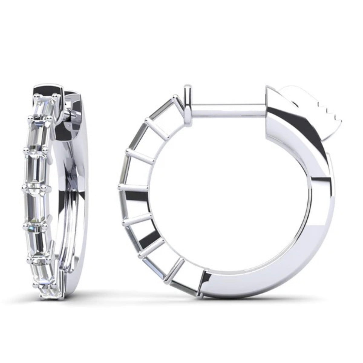 Baguette Cut Huggie Diamond Hoops- Choice of Natural or Lab Diamonds - .42ct Total Weight