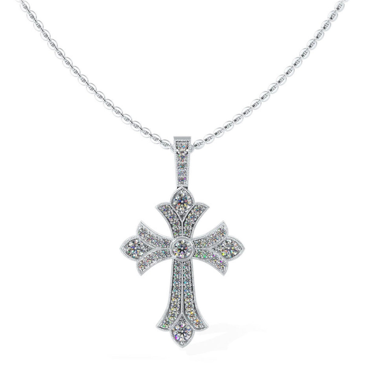 Vintage Inspired Diamond Cross Pendant with Millgrain Edges- .59ct TW