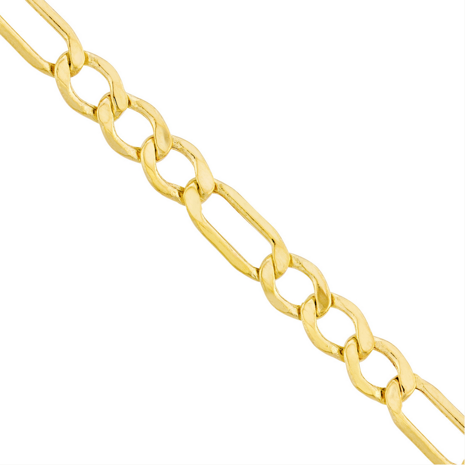14KT Yellow Gold 3.60mm Hollow Diamond Cut Figaro Chain - 20" or 24"