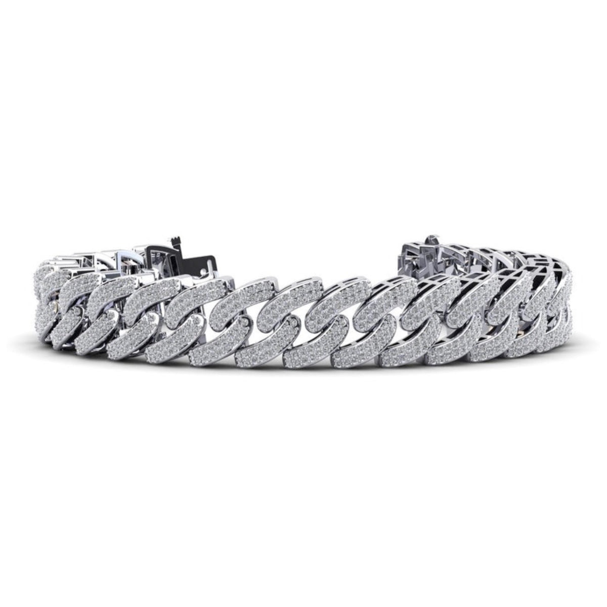 Men&#39;s Cuban Link Two Rows Diamond Bracelet- Choice of Natural or Lab Diamonds - 4.66ct Total Weight