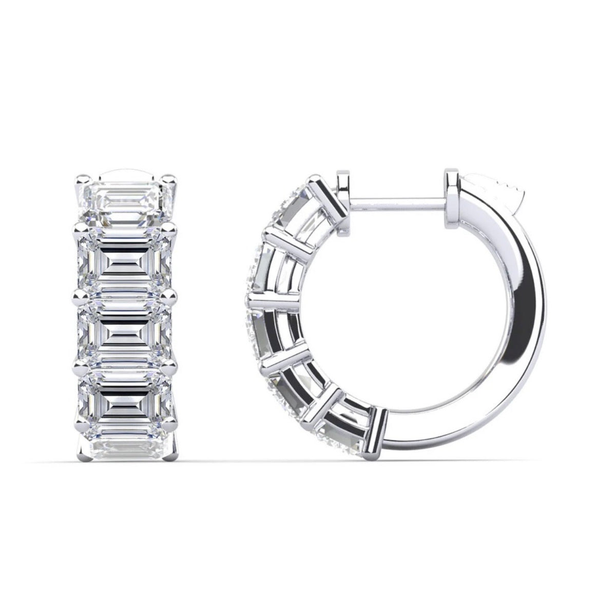 Lab Emerald Cut Diamond Hoop Earrings - Choice of 2.00ct to 10.00ct Total Weight - White Gold or Yellow Gold