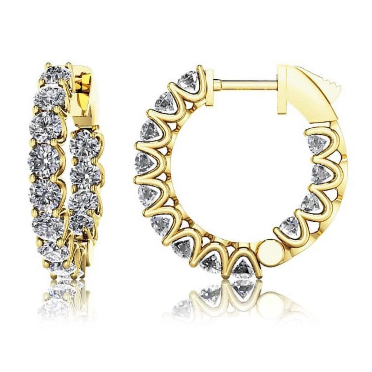 Lab Round Diamond Hoop Earrings - 1.12ct to 3.52ct Total Weight - Choice of White or Yellow Gold