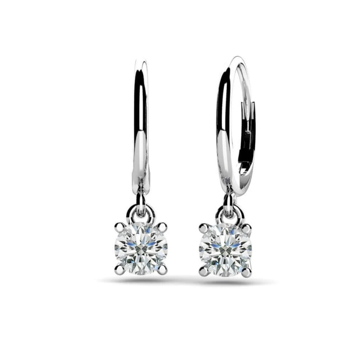 Lab Diamond Classic Four Prong Diamond Drop Earrings- Choice of White Gold or Yellow Gold - .24ct to 2.00ct Total Weight