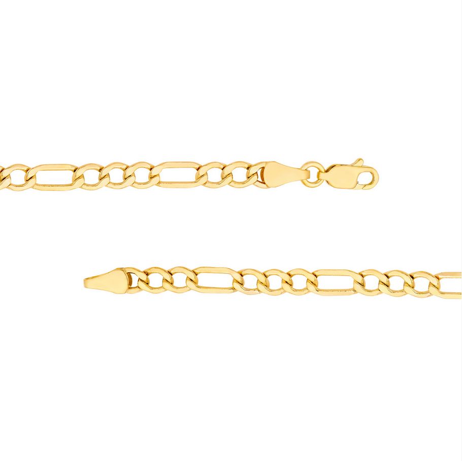 14KT Yellow Gold 4.40mm Hollow D/C Figaro Chain - 20" / 22" or 24"