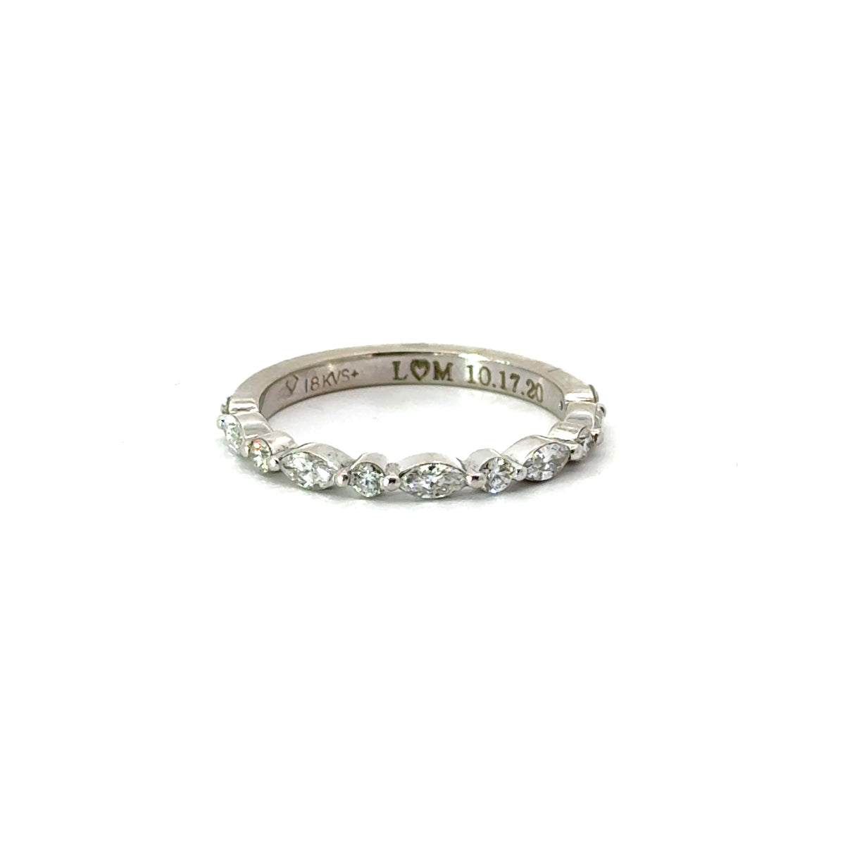 Ladies Marquise / Round Shared Bead Wedding Band - Choice of White Gold, Yellow Gold or Rose Gold - Natural Diamonds