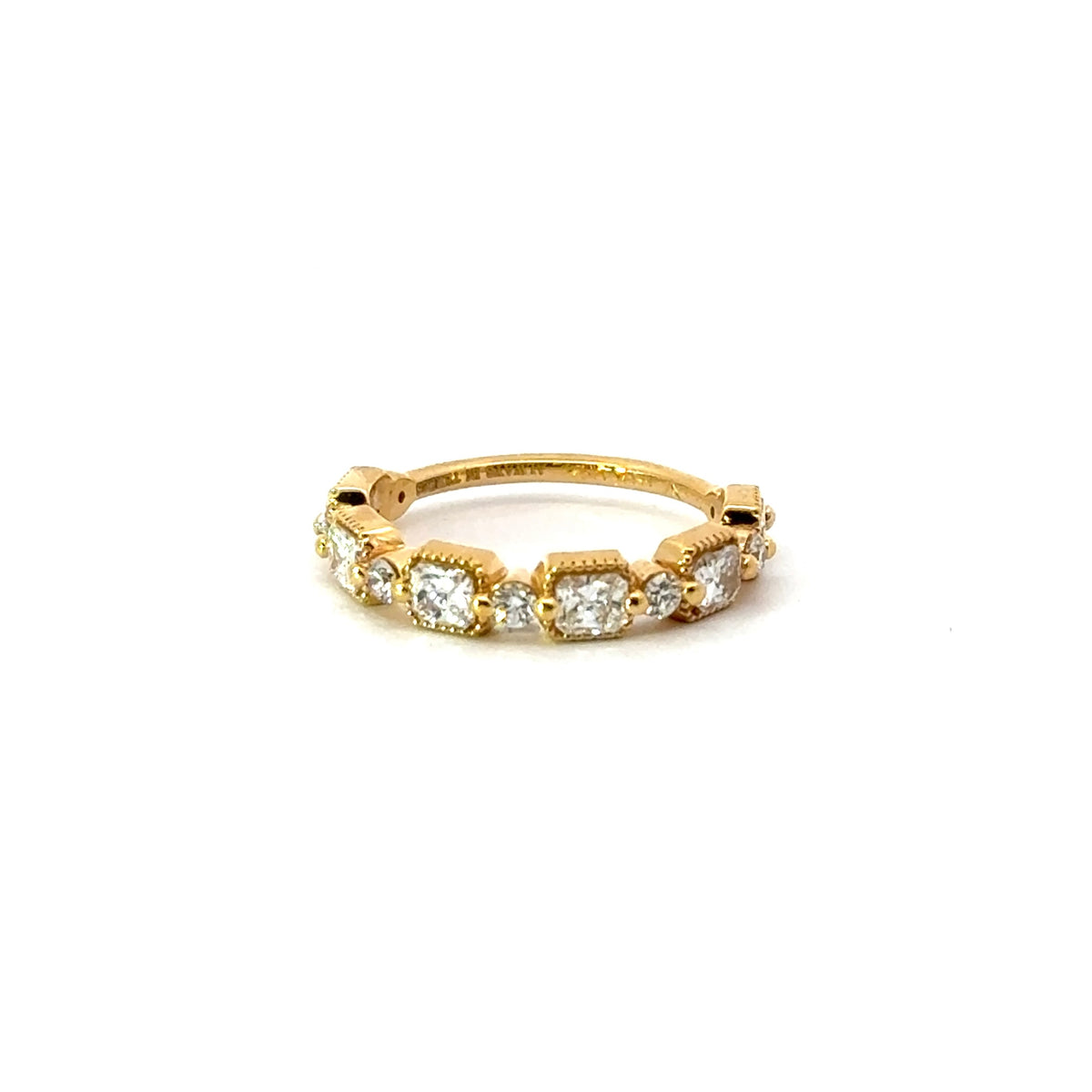 Ladies Vintage Emerald and Round Cut Diamond Wedding Band- Choice of White Gold / Yellow Gold or Rose Gold - Natural or Lab Diamonds