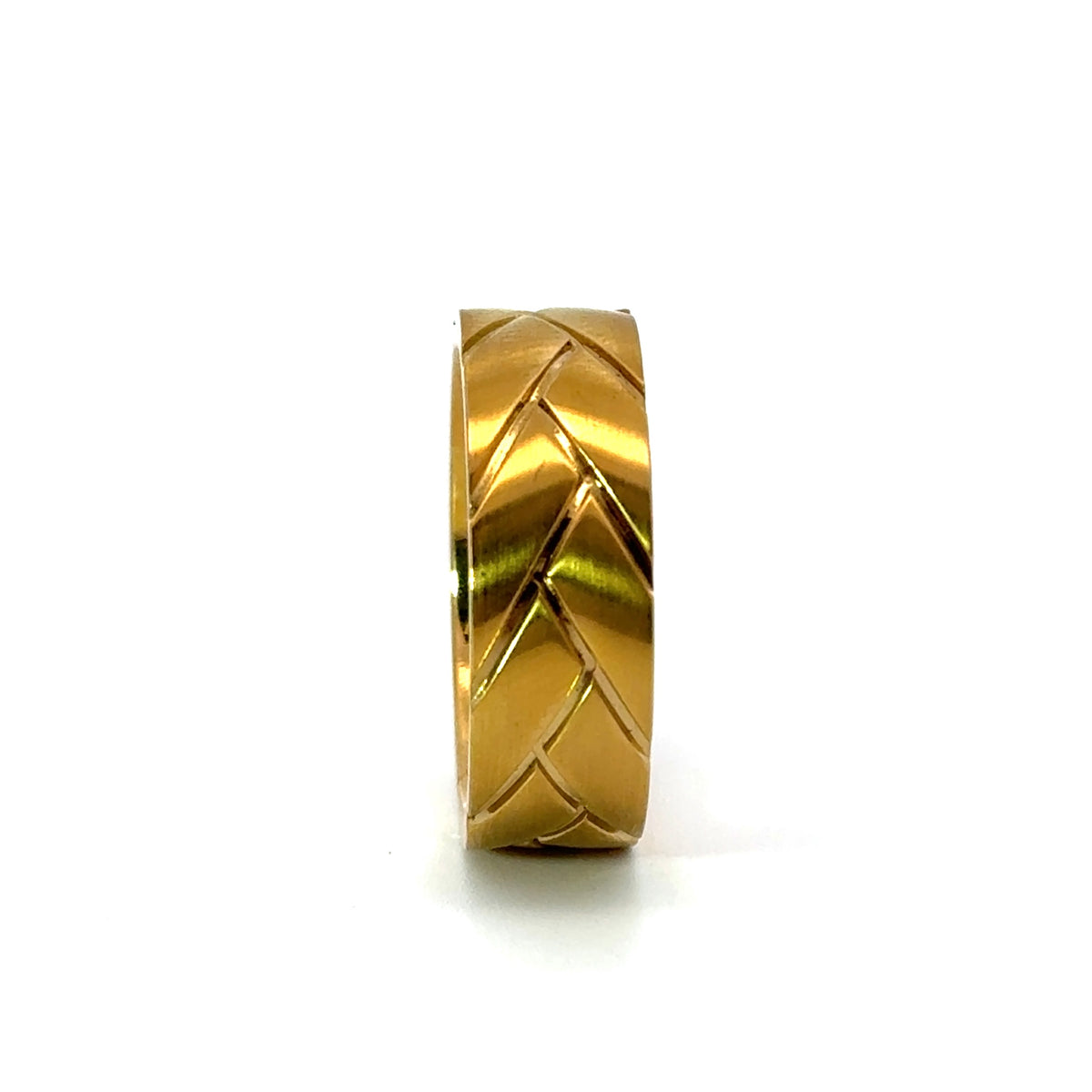 Men&#39;s Flat with Flatbraid Pattern Wedding Band- Satin Finish 7 or 8MM -Choice of Yellow Gold, White Gold or Rose Gold
