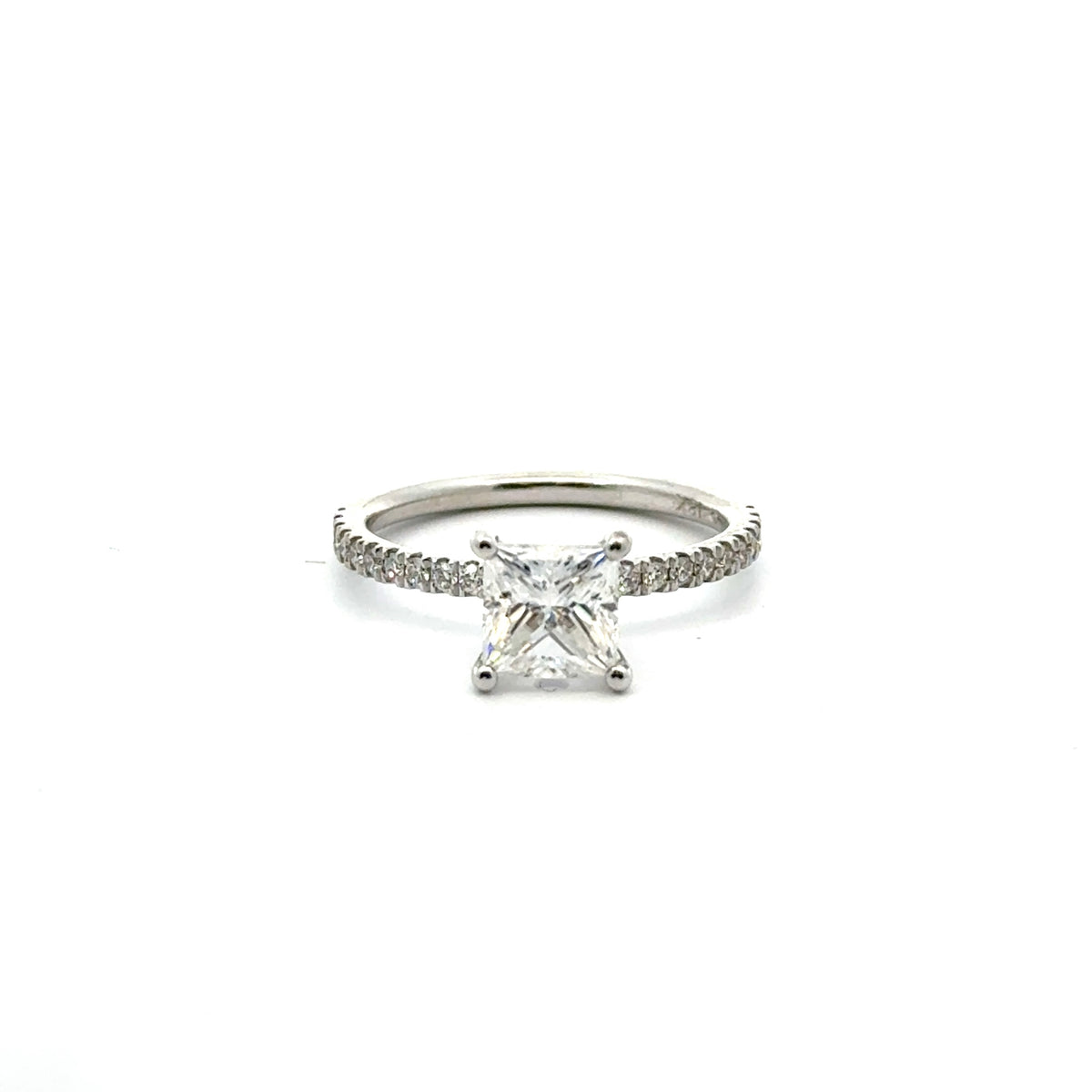 Princess Cut Diamond- Italian Pave Non-Cathedral Design-Choice of .50ct / .80ct / 1.00ct or 1.20ct Centre Diamond