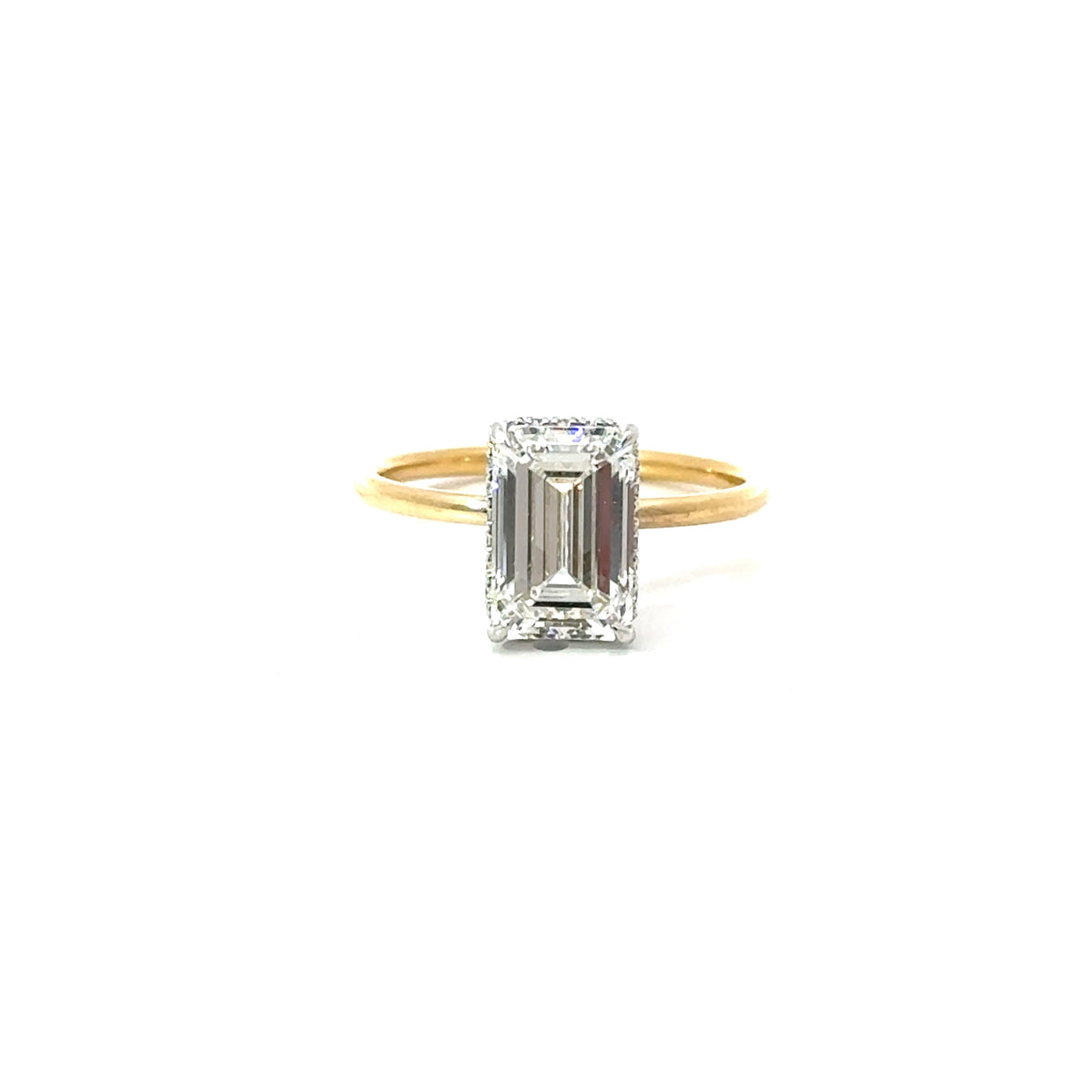 Emerald Cut - Reverse Halo Design with 1.50MM Plain Tube Shank-Choice of .50ct / .80ct / 1.00ct or 1.20ct Centre Diamond