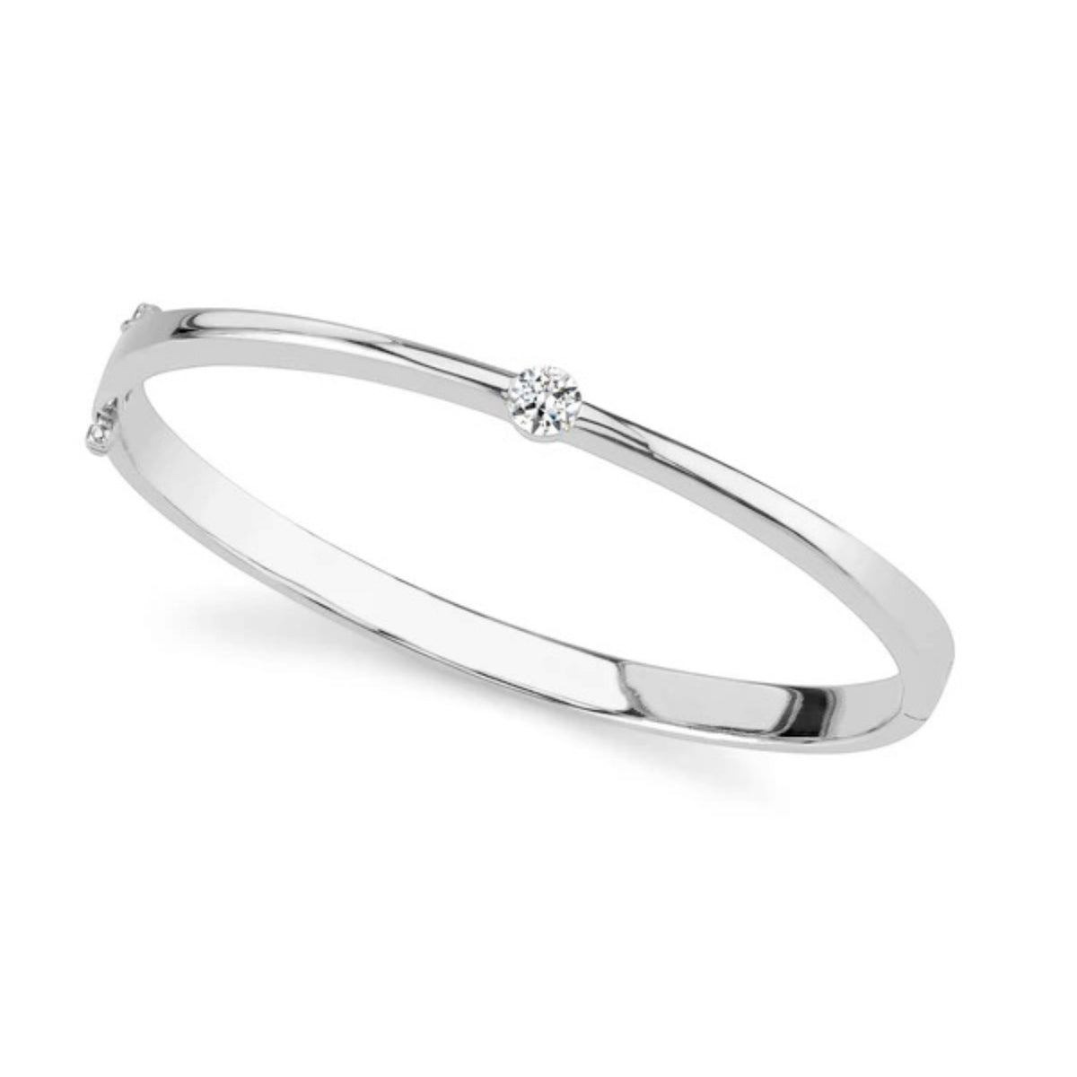 Lab Diamond Single Shiny Diamond Bangle Bracelet- Choice of White Gold or Yellow Gold - .50ct to 1.00ct