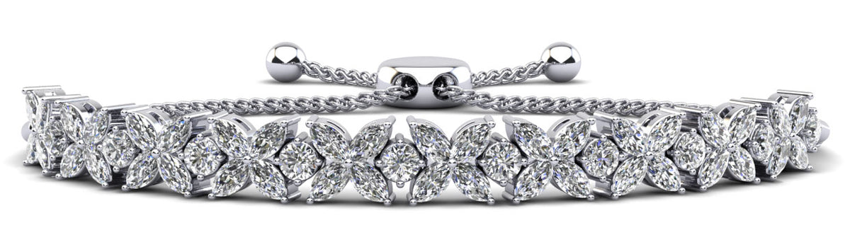 Flowers of Marquise / Round Diamond Adjustable Bracelet - Choice of White Gold or Yellow Gold -5.26ct to 7.60ct Total Weight
