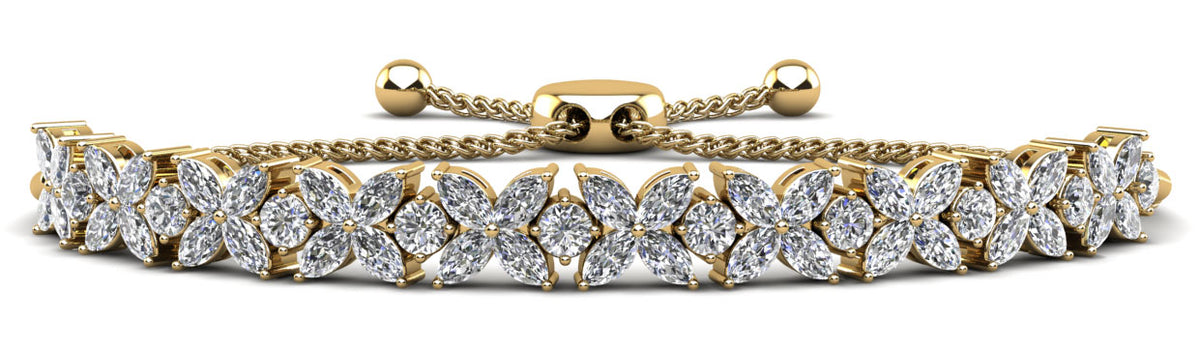 Flowers of Marquise / Round Diamond Adjustable Bracelet - Choice of White Gold or Yellow Gold -5.26ct to 7.60ct Total Weight