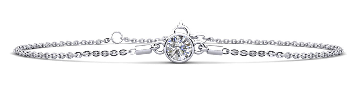 Lab Solitaire Brilliant Round Diamond Adjustable Bracelet- Choice of White Gold or Yellow Gold - .35ct to 1.00ct Total Weight