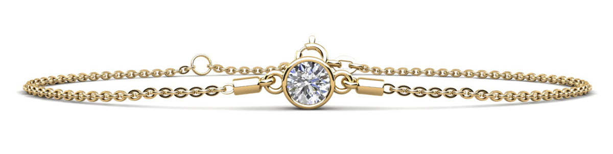 Lab Solitaire Brilliant Round Diamond Adjustable Bracelet- Choice of White Gold or Yellow Gold - .35ct to 1.00ct Total Weight