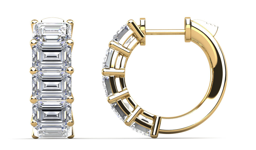 Natural Emerald Cut Diamond Hoop Earrings - Choice of 2.00ct to 10.00ct Total Weight - White Gold or Yellow Gold