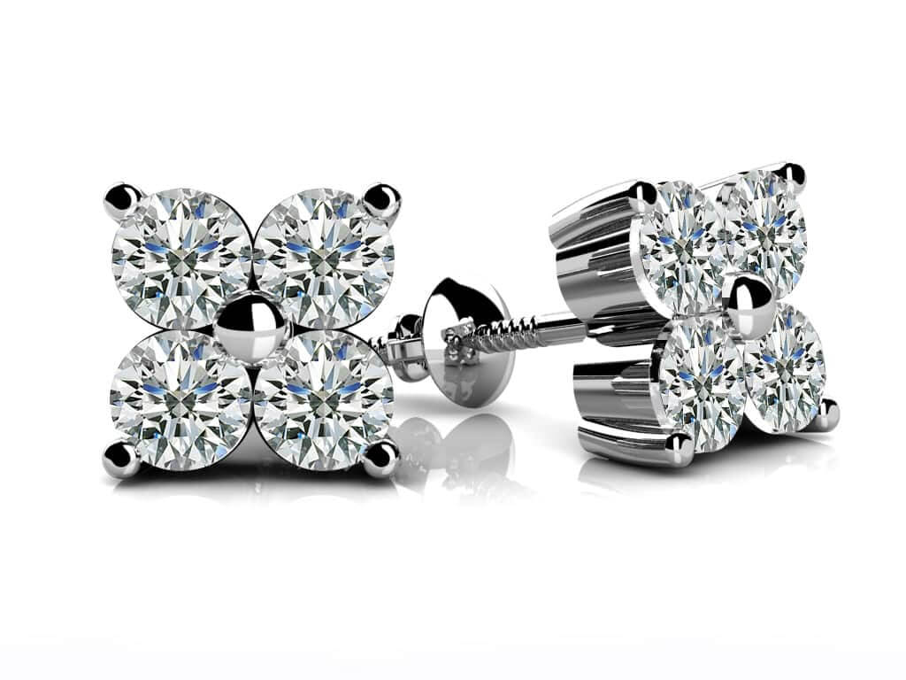 Quad Block Diamond Studs Solitaire Earrings- Choice of Natural or Lab Diamonds - .48ct to 2.00ct Total Weight