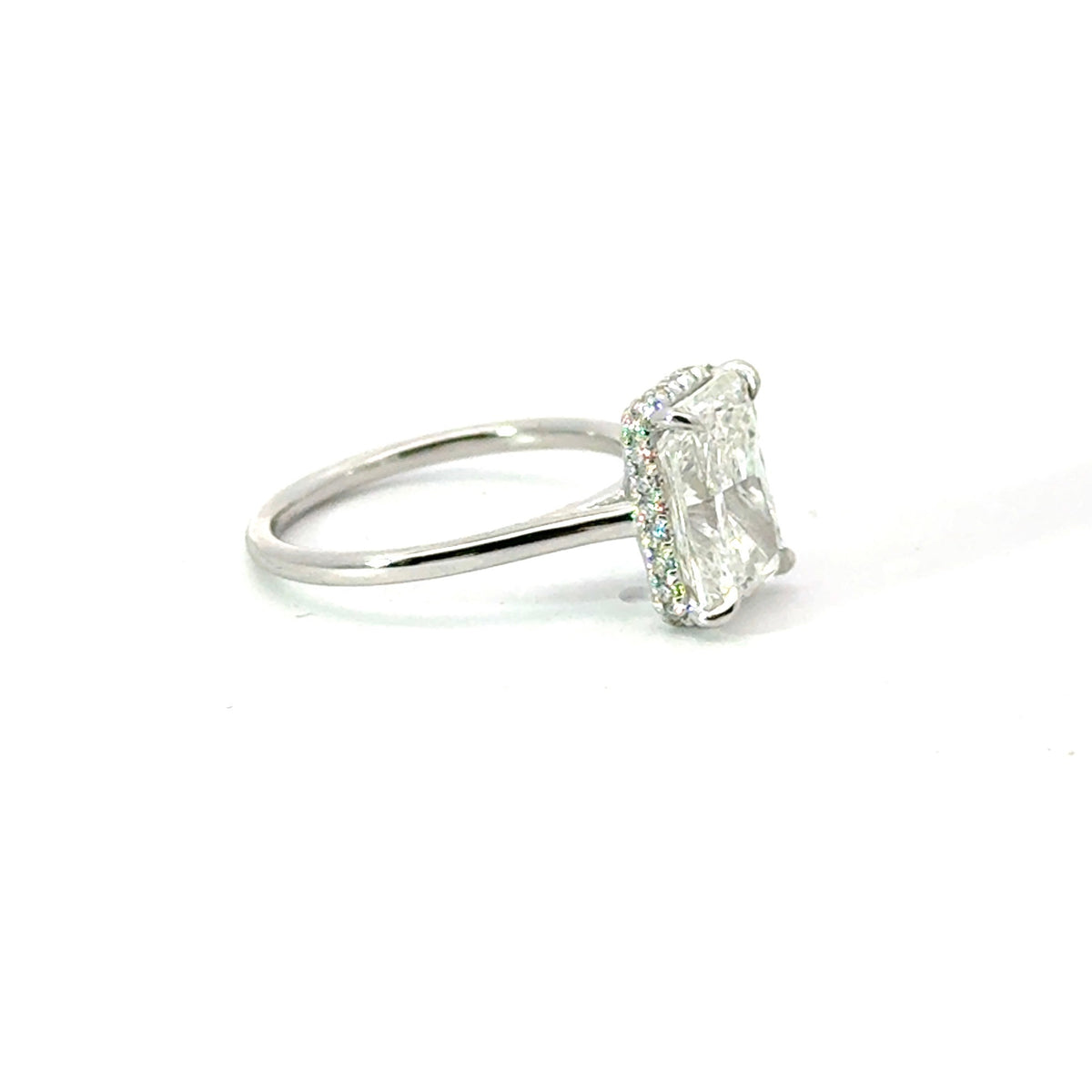 Radiant Cut Diamond Wrap Around Reverse Halo Design- Choice of .50ct / .80ct / 1.00ct or 1.20ct Centre Diamond