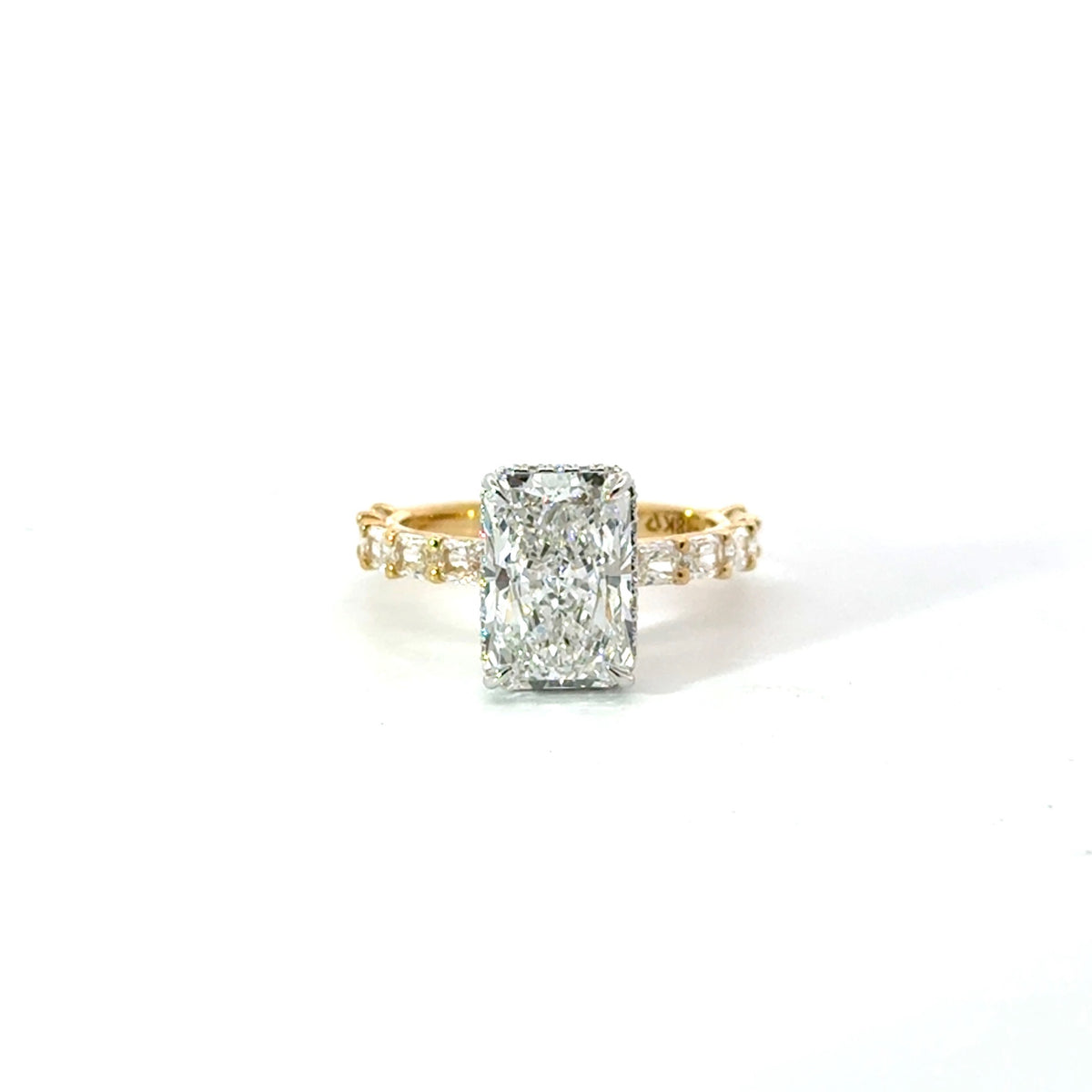 Lab Radiant Cut Diamond with Rotated Radiant Cut Shank and Reverse Halo- Choice of 1.00ct / 1.50ct / 2.00ct or 2.50CT