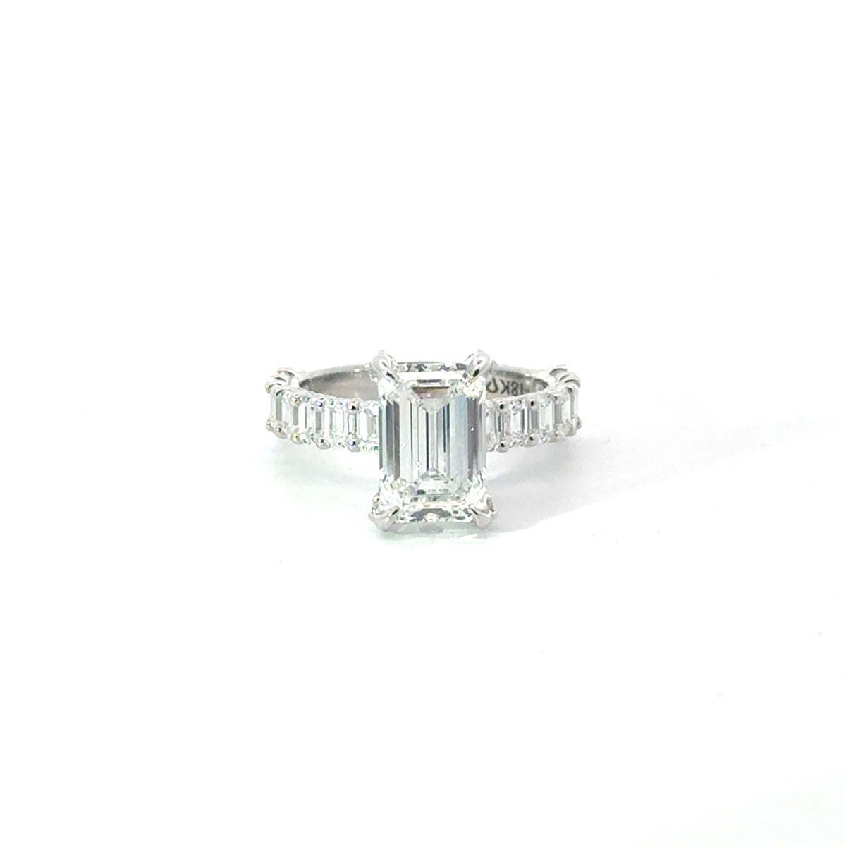 Lab Emerald Cut with Emerald Cut Shank and Diamond Prongs- Choice of 1.00ct / 1.50ct / 2.00ct or 2.50ct